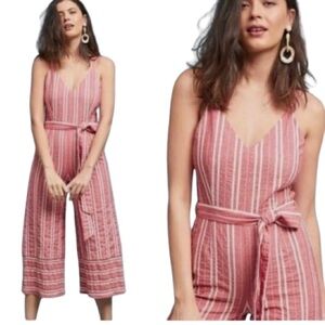 ett:twa by Anthropologie Striped Red White Wide-Leg Jumpsuit Size S